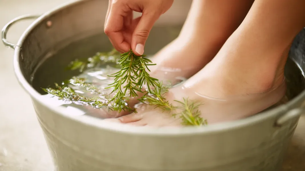 Namakanje stopal v rožmarinovi kopeli