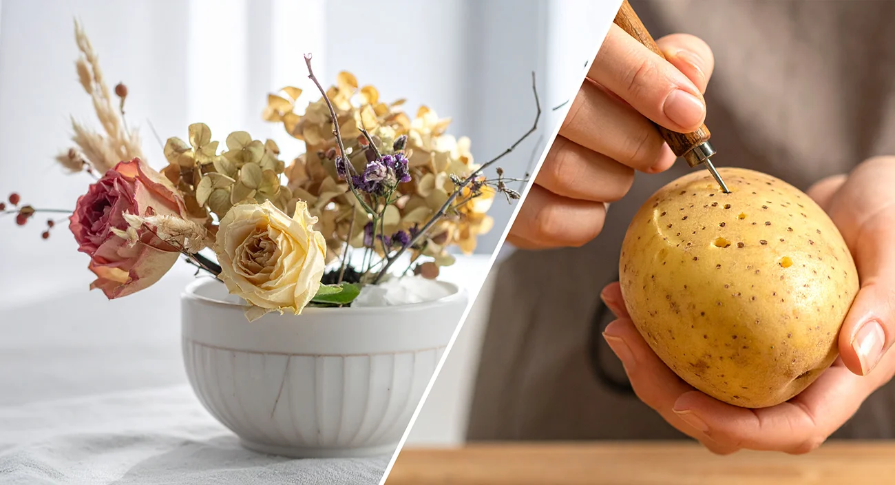 Namesto umetne gobe uporabite ta trik iz kuhinje – ikebana bo presenetljivo stabilna