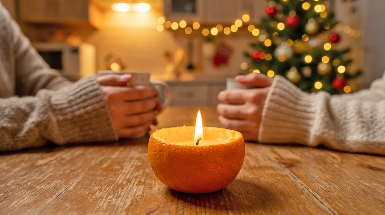 Sveca is pomarancne lupine za disece vzdusje Sveča is pomarančne lupine za dišeče vzdušje