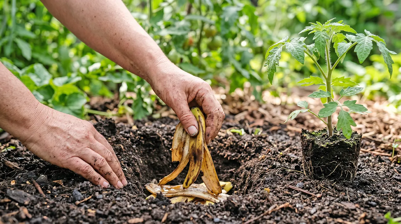 Zakaj nekateri pod sadike paradižnika zakopljejo bananine olupke pri presajanju na vrt?