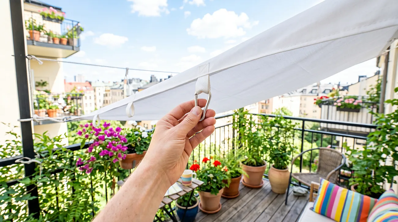 Stara bela rjuha lahko reši pregret balkon: Iz nje naredite premično poletno senčilo