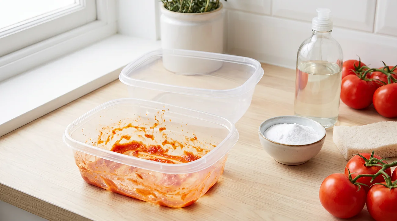 Madeži paradižnikove omake na plastiki lahko ostanejo tudi po pranju – Pomemben je vrstni red čiščenja